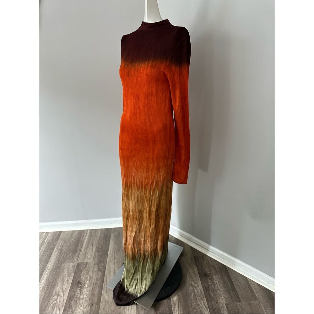 Altuzarra Mock Neck Hand Dyed Fall Winter 23 Rhea Maxi Dress Coral Medium $1995 - Picture 7 of 15